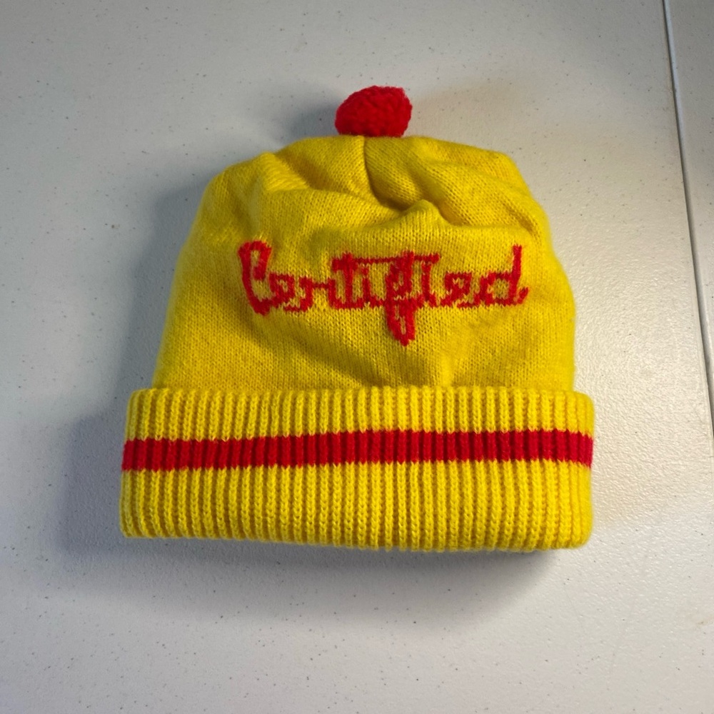 Yellow and Red Beanie with Pom Pom (D9)